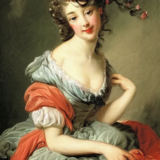 Image similar to portrait painting of a woman, bourgeoisie, high society, beautiful, elegant, shoulder - length, playful, by francois boucher, largilliere, elisabeth vigee le brun, rococo