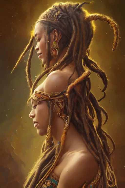 Image similar to photography of wise dreadlock king, deep focus, d & d, fantasy, intricate, elegant, highly detailed, digital painting, artstation, concept art, matte, sharp focus, illustration, hearthstone, art by artgerm and greg rutkowski and alphonse mucha