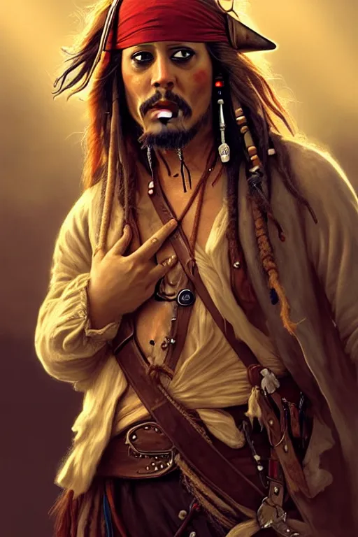 Image similar to Boris Johnson as Jack Sparrow, portrait, highly detailed, digital painting, artstation, concept art, smooth, sharp focus, illustration, cinematic lighting, art by artgerm and greg rutkowski and alphonse mucha