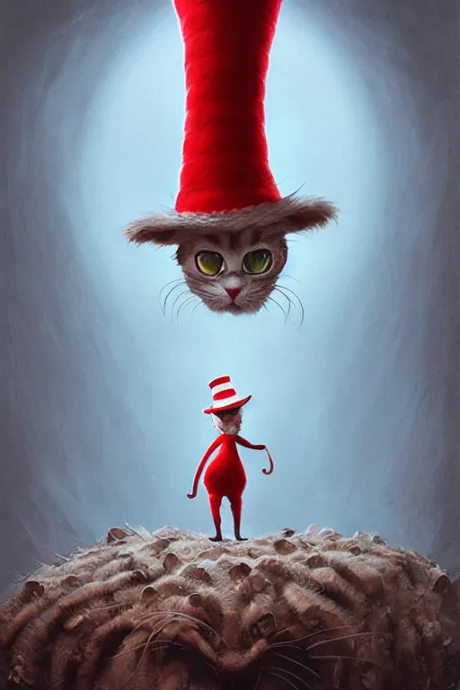 Prompt: complex 3 d render, hyper detailed, ultra sharp, of the cat in the hat, scary, cinematic, natural soft light, rim light, art by greg rutkowski and artgerm and caravaggio, dr seuss