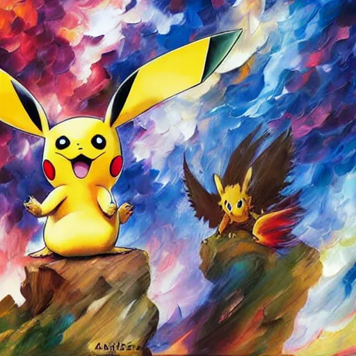 Prompt: pikachu the pokemon by arthur adams, charlie bowater, leonid afremov, chiho ashima, karol bak, david bates, tom chambers