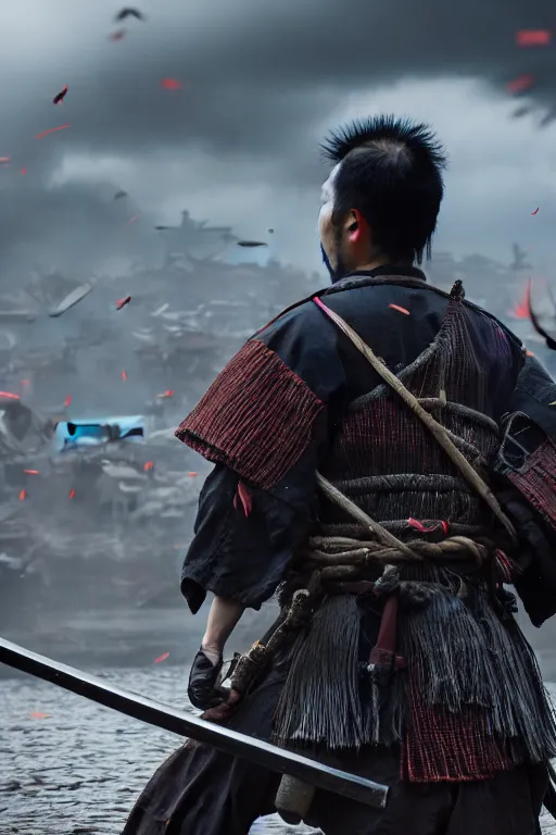 Image similar to ghost of tsushima movie, uhd, arstation, 4 k, detail, ultra realistic by jacqueline e, tafy, bo feng, love hate love