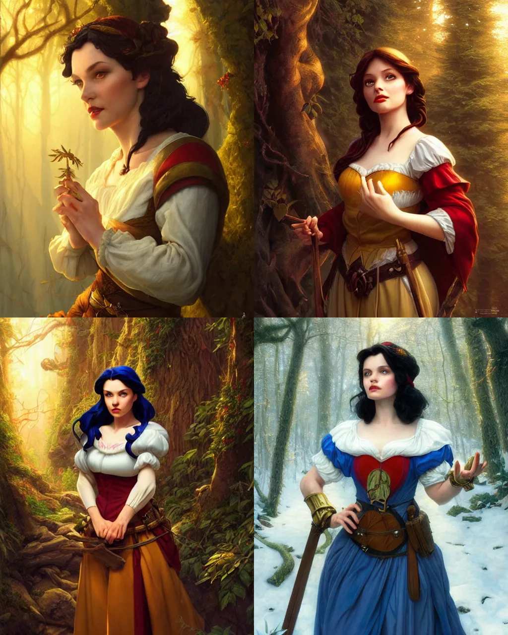 Prompt: portrait, snow white as a d & d fighter, beautiful, proud serious expression, by ferdinand knab, dramatic light, high detail, cinematic lighting, artstation, dungeons and dragons, in the forest, golden hour