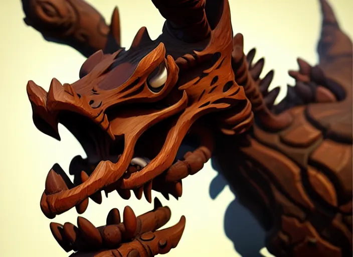 Image similar to brown wooden festeroot dragonskull treant head, stylized stl, 3 d render, activision blizzard style, hearthstone style, darksiders art style, greg rutkowski style