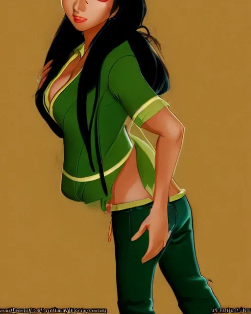 Prompt: alluring heavy filipina woman character portrait, by don bluth, fully - clothed, wearing dark - green blazer, sci - fi environment, highly detailed, dynamic shadows, 4 k, wallpaper - 1 0 2 4