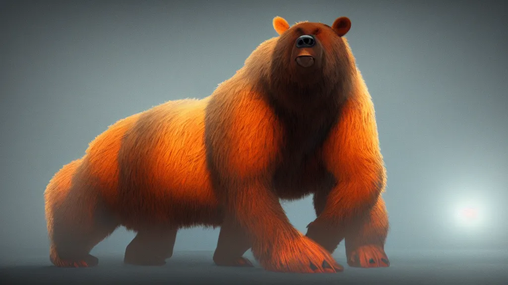 Prompt: man bear pig , 8k , orange teal lighting, volumetric lighting,moody lighting,