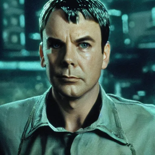 Image similar to portrait Sheldon in Blade Runner, cinematic, movie shot