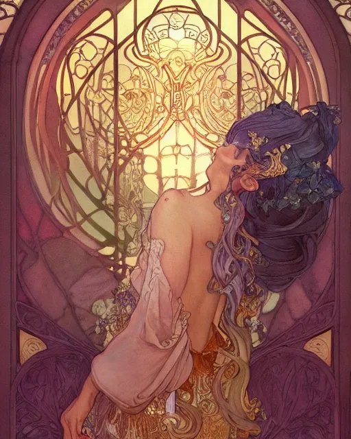 Image similar to a death, highly detailed, very intricate, art nouveau, gold filigree, romantic storybook fantasy, soft cinematic lighting, award - winning, disney concept art watercolor illustration by mandy jurgens and alphonse mucha and alena aenami, pastel color palette, featured on artstation