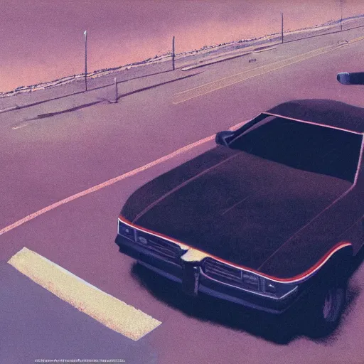 Prompt: depressed fbi agent driving a car down an empty road in roswell new mexico, beksinski, wayne barlowe, very coherent symmetrical artwork, cinematic, hyper realism, high detail, octane render, 8 k