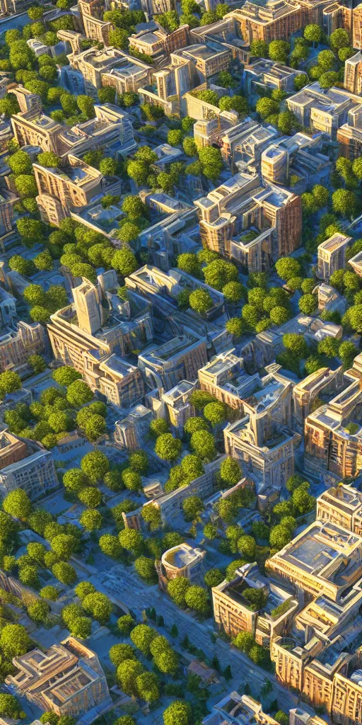 Image similar to a beautiful eco-city center full of skybridges and terraces, sunbeams, golden hour, detailed, realism, 8k high resolution