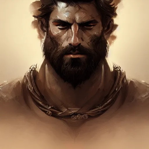 Prompt: portrait of a rugged warrior, muscular, upper body, hairy torso, D&D, fantasy, intricate, elegant, highly detailed, digital painting, artstation, concept art, matte, sharp focus, illustration