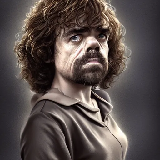 Image similar to peter dinklage as hermione granger, he is laughing, digital painting, extremely detailed, 4 k, intricate, brush strokes, mark arian, artgerm, bastien lecouffe - deharme