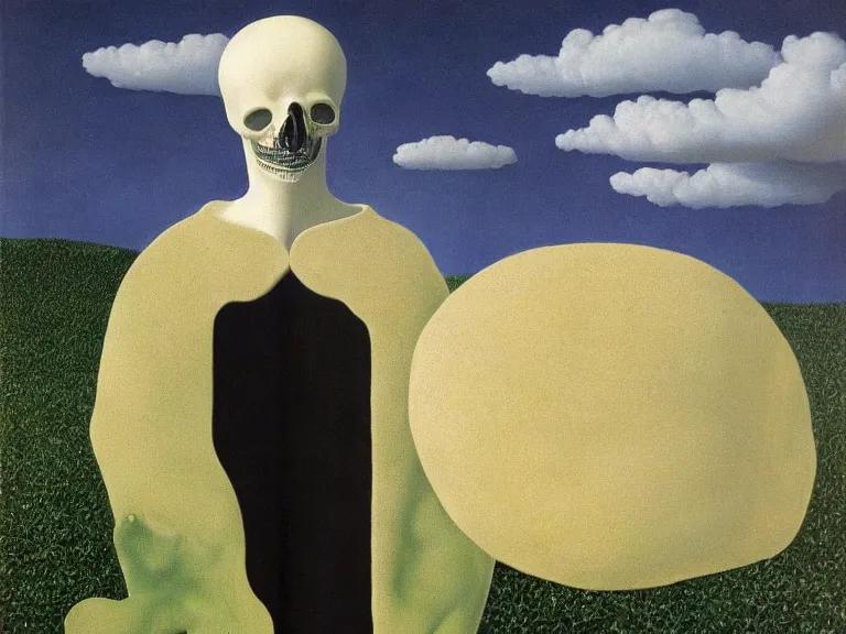 Prompt: life and death, painting by rene magritte, high detail, high resolution