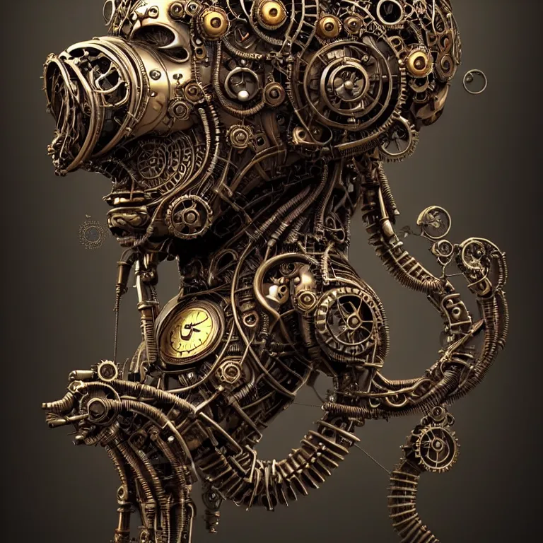 Prompt: steampunk cybernetic biomechanical ganesh, front facing, symmetric, 3 d model, very coherent symmetrical artwork, unreal engine realistic render, 8 k, micro detail, intricate, elegant, highly detailed, centered, digital painting, artstation, smooth, sharp focus, illustration, artgerm, tomasz alen kopera, wlop