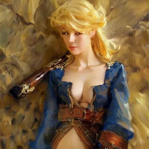 Image similar to detailed portrait of beautiful blonde anime girl, painting by gaston bussiere, craig mullins, j. c. leyendecker