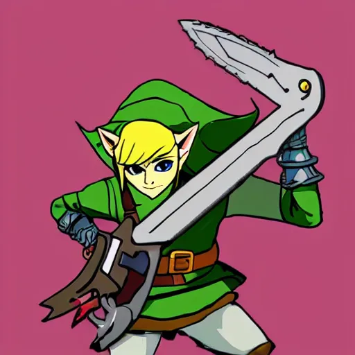 Prompt: legend of zelda evil link with a chainsaw