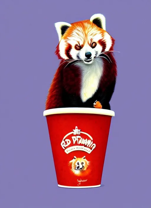Image similar to red panda, paper cup, fantasy, surreal, highly detailed, digital painting, artstation, concept art, illustration, art by patrick james woodroffe!!!
