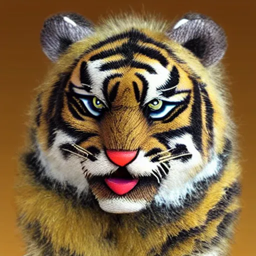 Image similar to photo realistic miniature sabretooth tiger house cat sabertooth, detail, featured