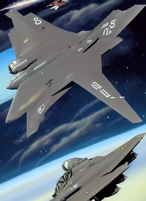 Image similar to poster artwork by michael whelan and tomer hanuka, a portrait, f 3 5 jets dogfighting in the clouds of jupiter, clean