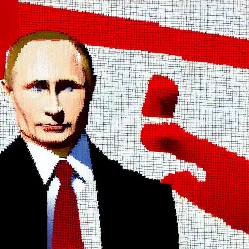 Prompt: a pixel art of putin pointing up with one finger