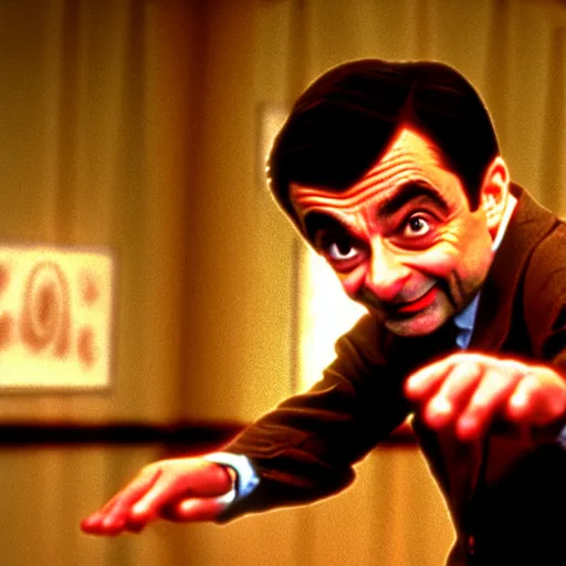 Image similar to mr. bean as baby houseman from dirty dancing. movie still. cinematic lighting.