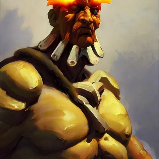 Image similar to greg manchess portrait painting of partially armored dhalsim from street fighter as overwatch character, medium shot, asymmetrical, profile picture, organic painting, sunny day, matte painting, bold shapes, hard edges, street art, trending on artstation, by huang guangjian and gil elvgren and gerald brom