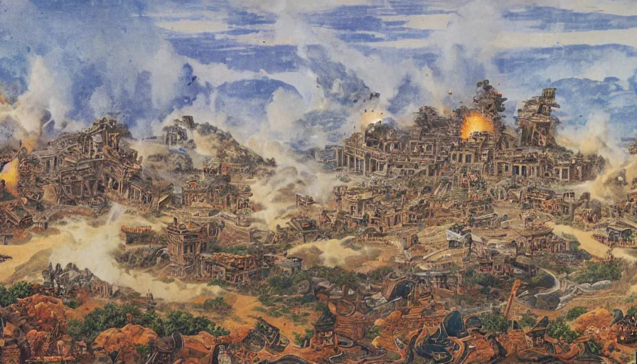 Prompt: panoramic view of Khaenri'ah being destroyed by the gods, Genshin Impact