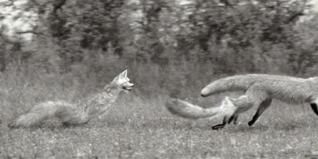 Image similar to anthropomorphic fox being chased, 1 9 3 0 s film still, ladislas starevich