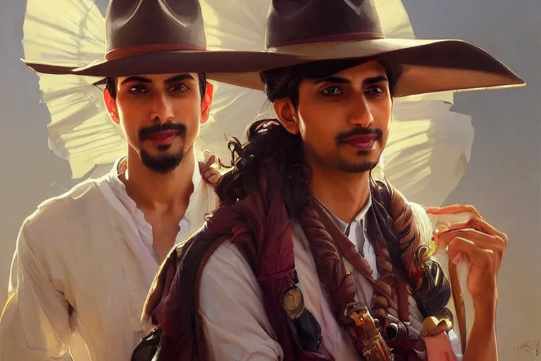 Prompt: Anxious good looking pale young Indian doctors wearing Western clothes at the airport, portrait, elegant, intricate, digital painting, artstation, concept art, smooth, sharp focus, illustration, art by artgerm and greg rutkowski and alphonse mucha