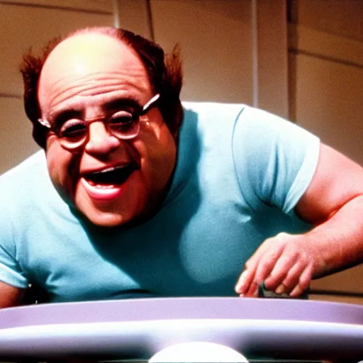 Image similar to A Picture of Danny Devito playing Spacely Sprocket in a live action movie of The Jetsons. Photography