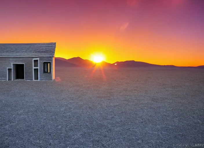 Prompt: a house made out of tetris blocks in death valley, sunflare, windy, dusty, rust, cinema, epic, michael bay style, artistic, colorful