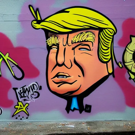 Image similar to graffiti on wall of donald trump caricature