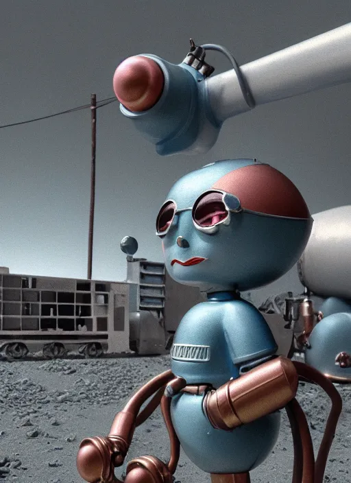 Image similar to highly detailed closeup, profile portrait of a tin toy 1 9 5 0 s nuclear disaster, bikini, unreal engine, nicoletta ceccoli, mark ryden, earl norem, lostfish, global illumination, detailed and intricate environment