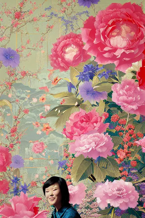 Prompt: Chinoiserie floral wall by Craig Mullins, pixar, tristan eaton
