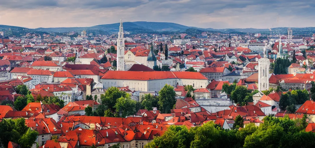 Prompt: landscape photo of zagreb, croatia, futuristic, far future, big towers, skyscrapers, photorealistic