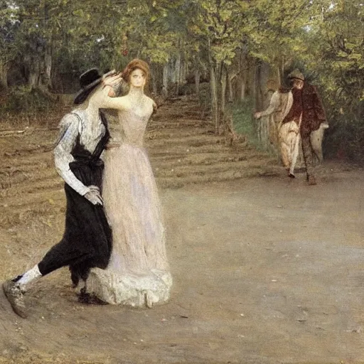 Image similar to man and woman escaping a labyrinth by alfred stevens