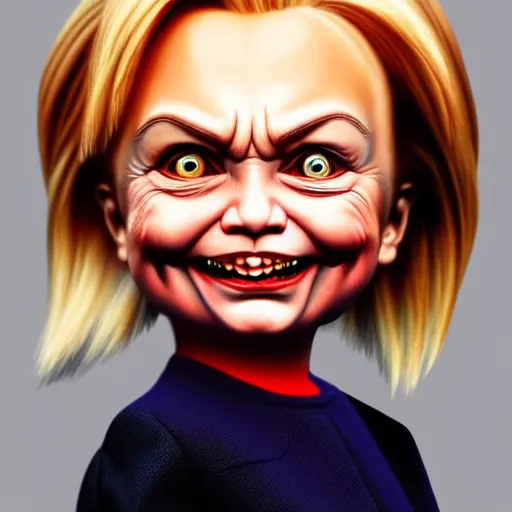 Image similar to a detailed portrait of hillary clinton fused with chucky from childsplay, by artgerm, high details