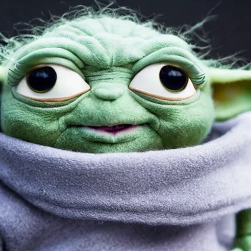 Prompt: baby yoda as a muppet. highly detailed felt. hyper real photo. 4 k.