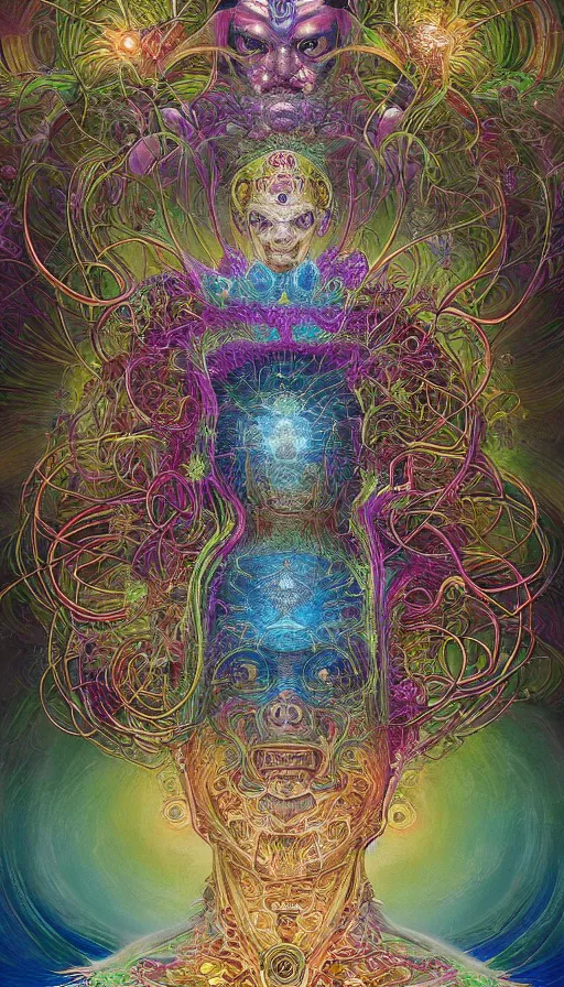 Prompt: Chromatic crystal themed painting of blissful forest psytrance monk fantasy human beautiful symmetrical face concept, infinity glyph, mandelbulber fractal toroidal background, intricate artwork by Johnatan Wayshak, Zdizslaw Beksinski, H.R. Giger, Ayami Kojima, Amano, Karol Bak, Greg Hildebrandt, and Mark Brooks, Neo-Gothic, gothic, rich deep colors, art by Takato Yamamoto, masterpiece, face by Artgerm, very coherent artwork, cinematic, hyper realism, high detail chromatic ink outline, octane render, unreal engine, 8k, High contrast, golden ratio, trending on cgsociety, ultra high quality model, production quality cinema model