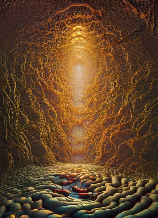 Image similar to hyper detailed 3d render like a Oil painting - inner beauty by Jacek Yerka, Mariusz Lewandowski, Houdini algorithmic generative render, Abstract brush strokes, Masterpiece, Edward Hopper and James Gilleard, Zdzislaw Beksinski, Mark Ryden, Wolfgang Lettl, hints of Yayoi Kasuma, octane render, 8k