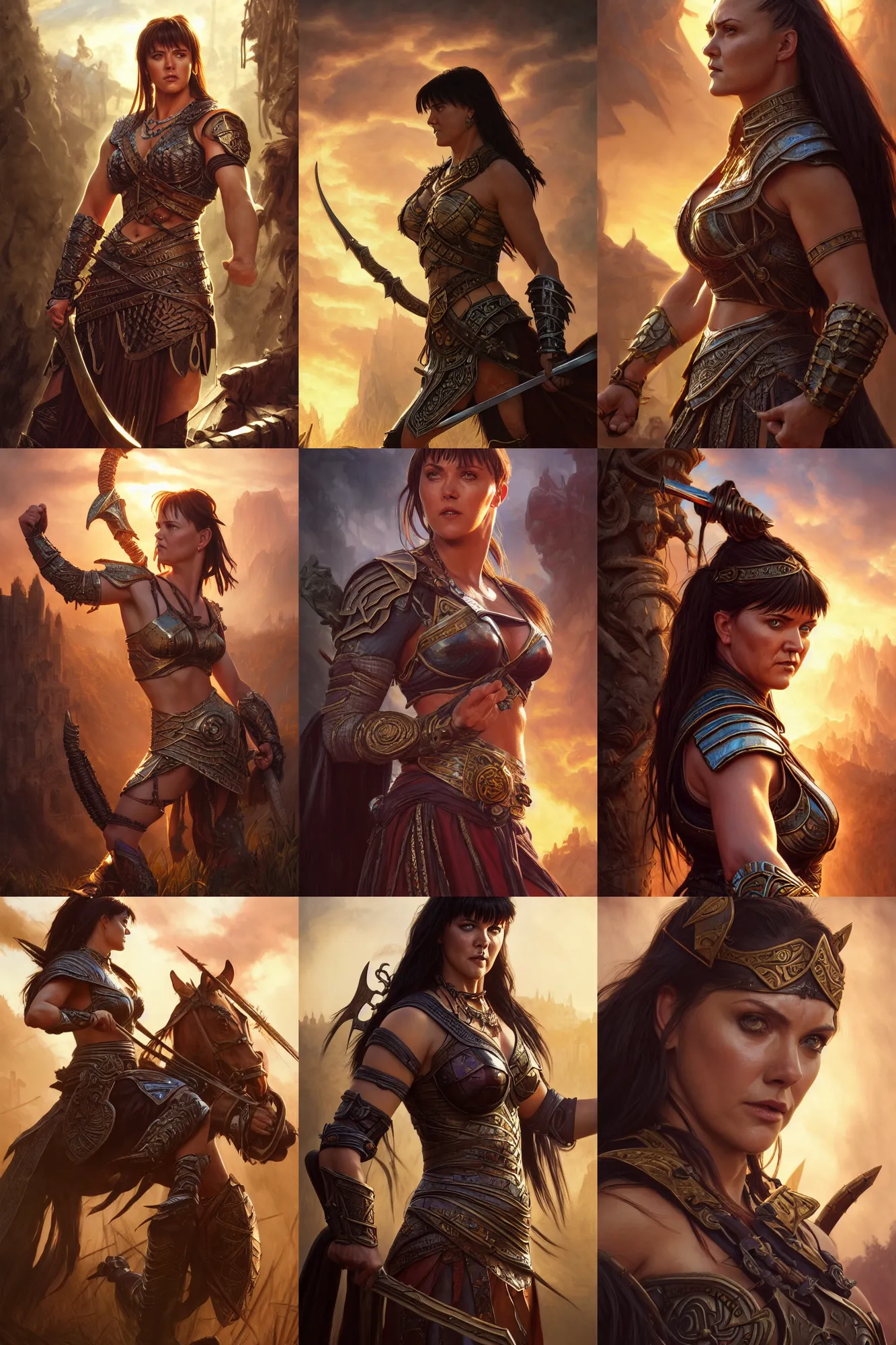 Prompt: cinematic stills from xena warrior princess and dying light 2 crossover, deep focus, d & d, fantasy, intricate, elegant, highly detailed, digital painting, artstation, concept art, matte, sharp focus, illustration, hearthstone, art by artgerm and greg rutkowski and alphonse mucha