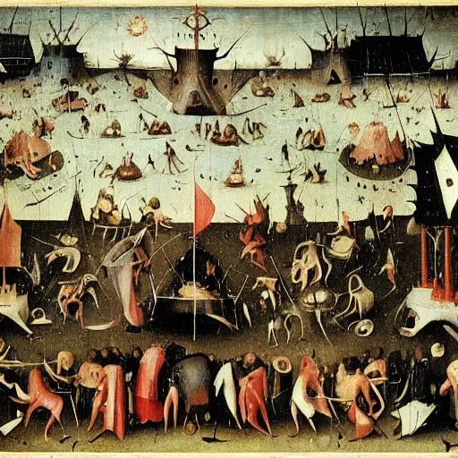 Image similar to wall street trading floor by hieronymus bosch