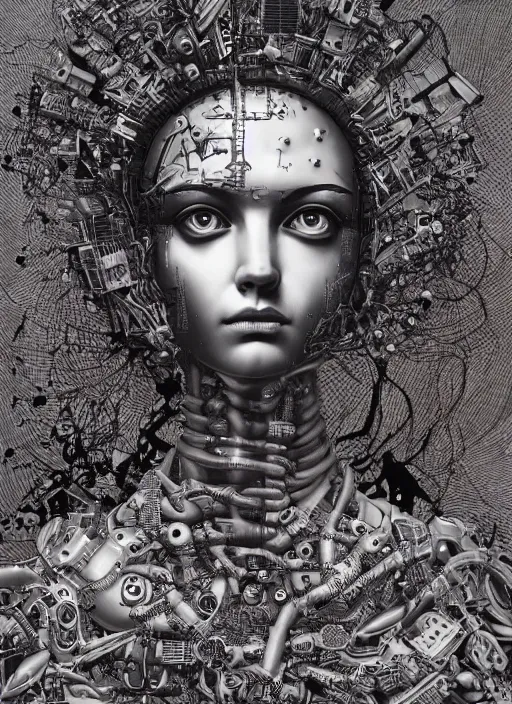 Prompt: Robot goddess painting by Dan Hillier, trending on artstation, artstationHD, artstationHQ, 4k, 8k