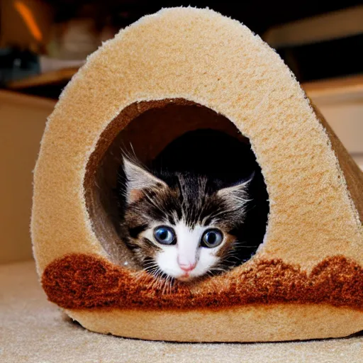 Image similar to kitten living inside a sandwish, hyper detailed