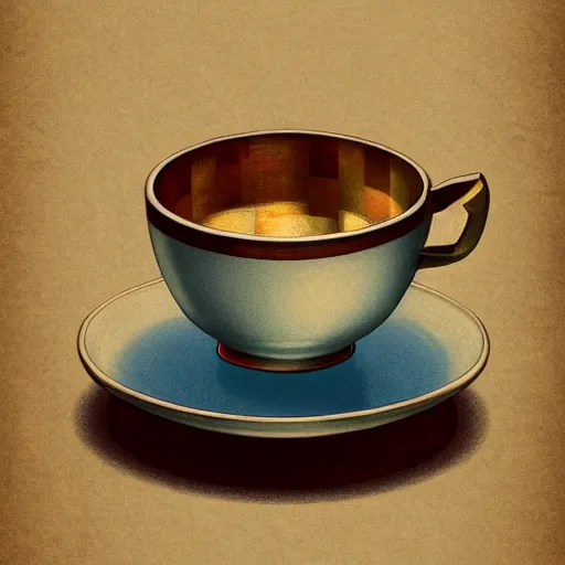 Image similar to Poster of a Teacup on a stack of books, digital art, award winning, trending on artstation