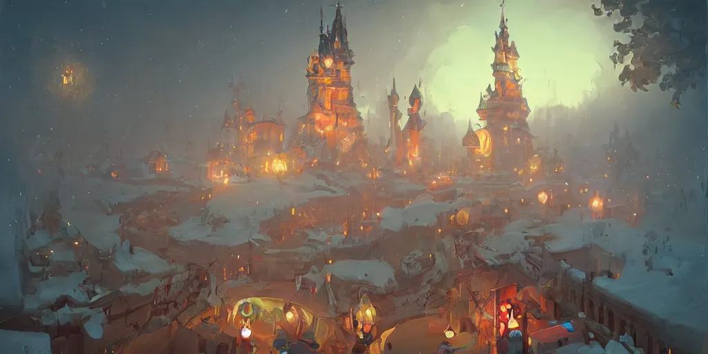 Image similar to Huge wonderland at night, magical, awestriking, impossibly detailed, by Sergey Kolesov