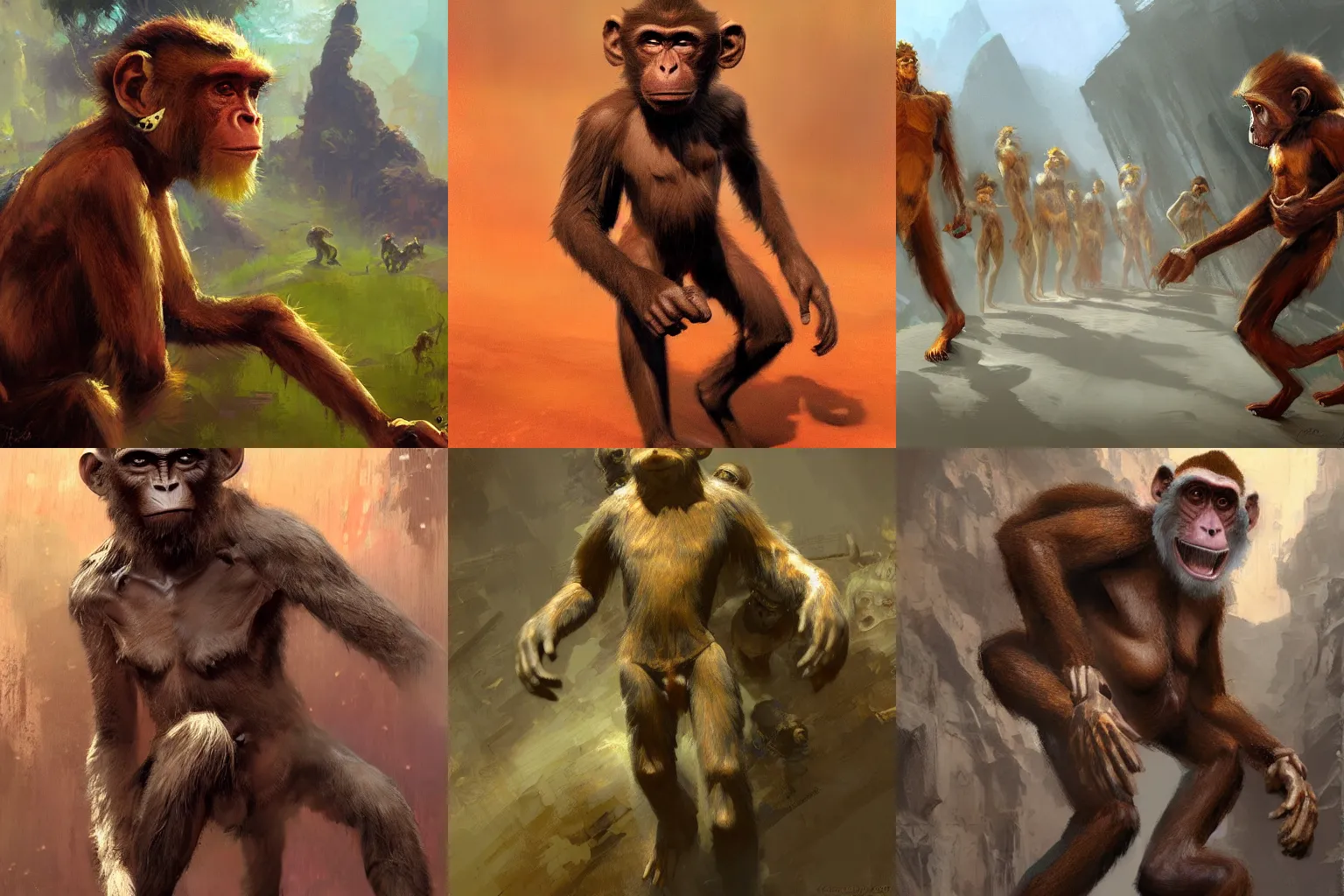 Prompt: humanoid monkey fantasy race by craig mullins, featured on artstation