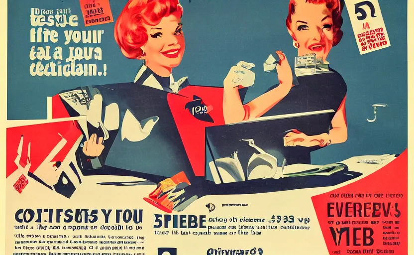 Prompt: design your website advertisement, poster 5 0 s, flat