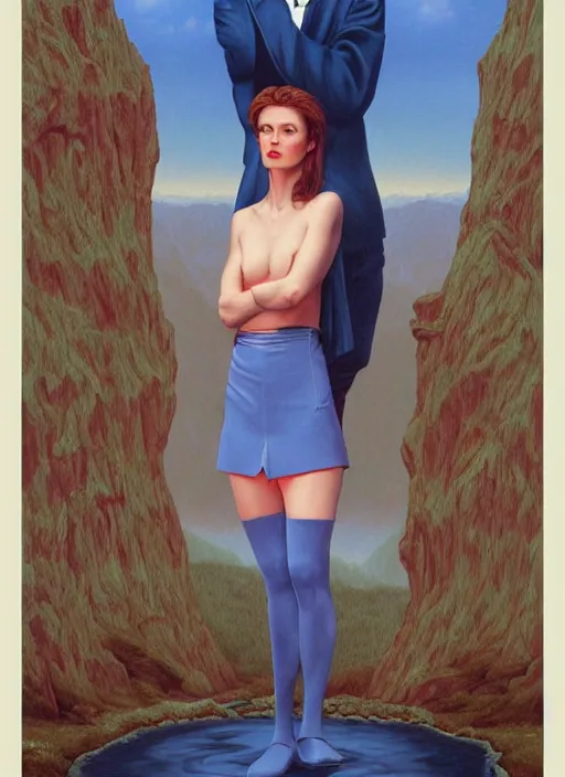 Image similar to twin peaks poster art, portrait of david bowie contemplating lois duffy, who said'i'm like the blue rose'before dying and disappearing, by michael whelan, rossetti bouguereau, artgerm, retro, nostalgic, old fashioned