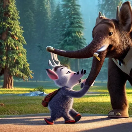 a moose kissing an elephant in zootopia (2016) | Stable Diffusion | OpenArt